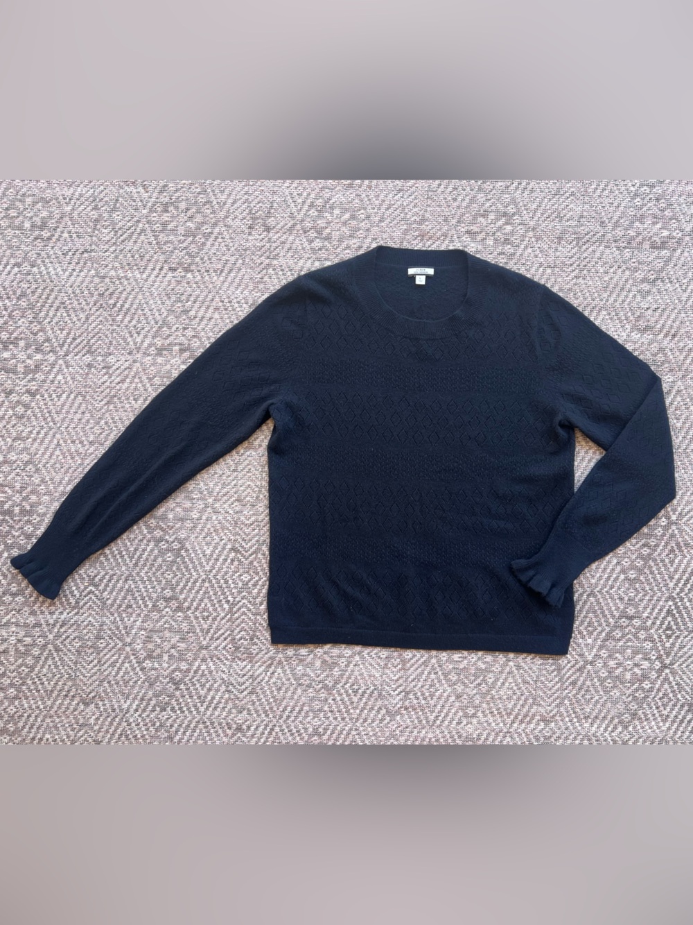 J.Crew 100% Cashmere Sweater L Black Textured Diamond Knit Crew Neck Pullover